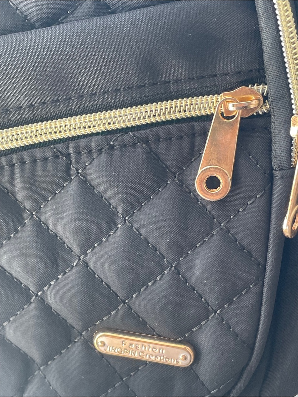 Quilted Black Crossbody Sling Bag with Gold Zippers - Picture 3 of 3